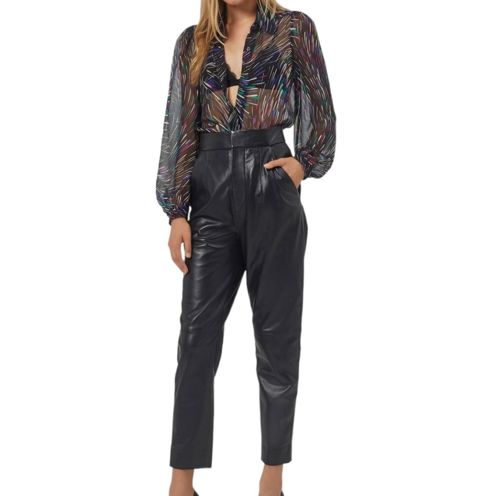 Pelle Pelle Marc Buchanan Leather High Waist Tapered Pants Trousers Size 32